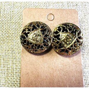 Vintage Gold-Toned Filigree Pierced Earrings With Initial "DD" Motif